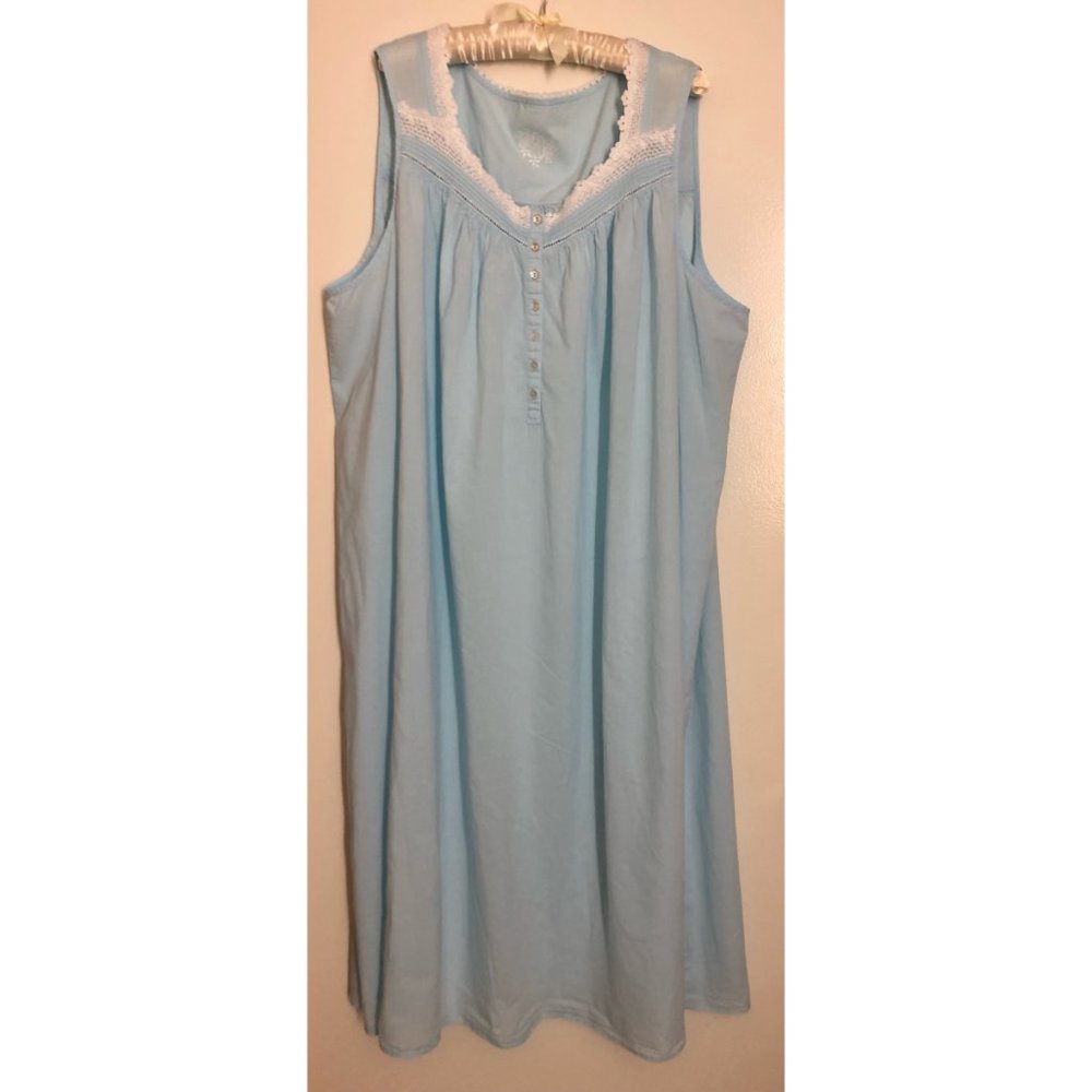Eileen West 3X Light Blue 100% Cotton Sleeveless Nightgown